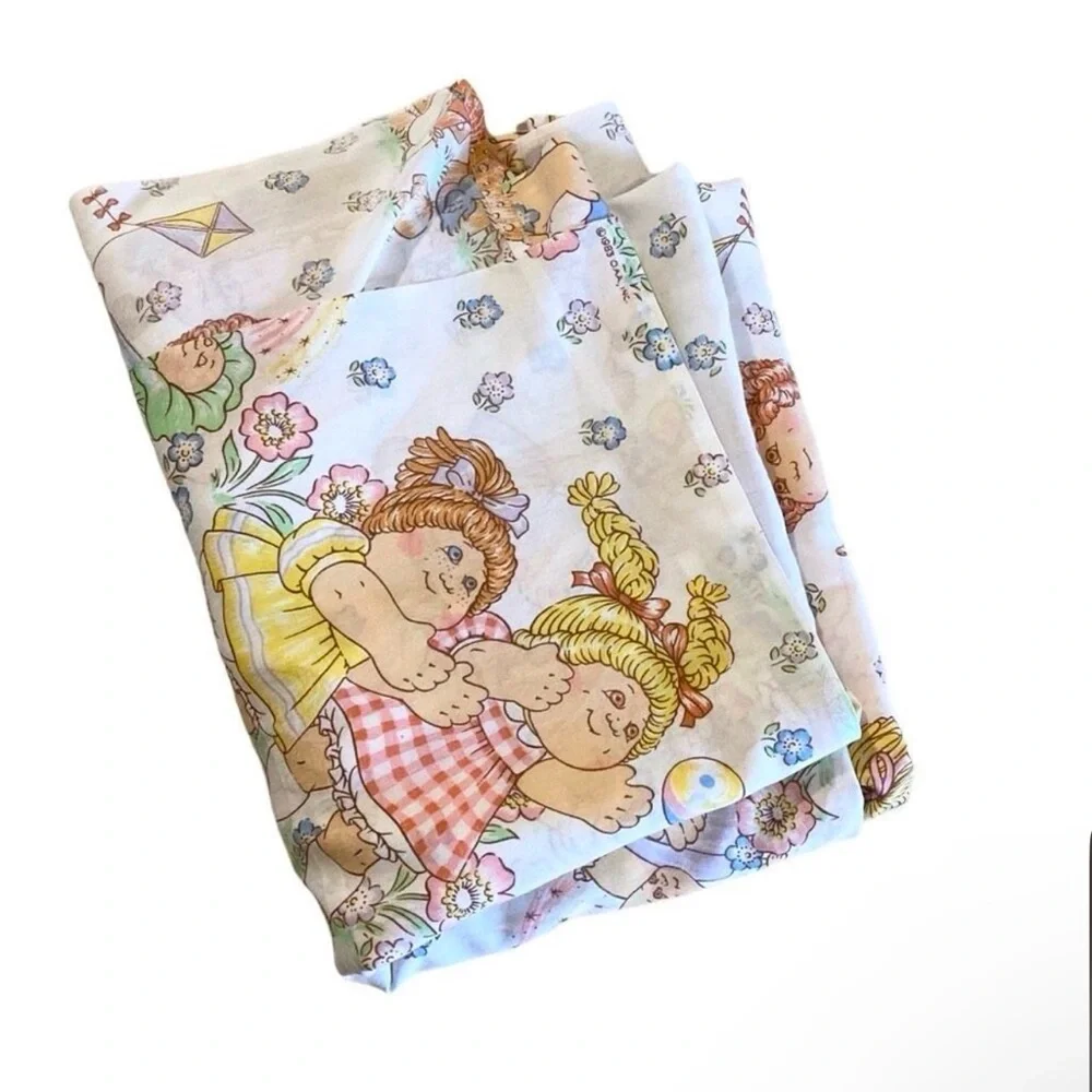 Vintage 80s Cabbage Patch Kids Themed Twin Sheet Bedding Fabric